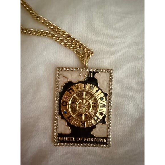 BaubleBar Wheel of Fortune Pendant and Chain, Gold Colored, GUC - Picture 1 of 3